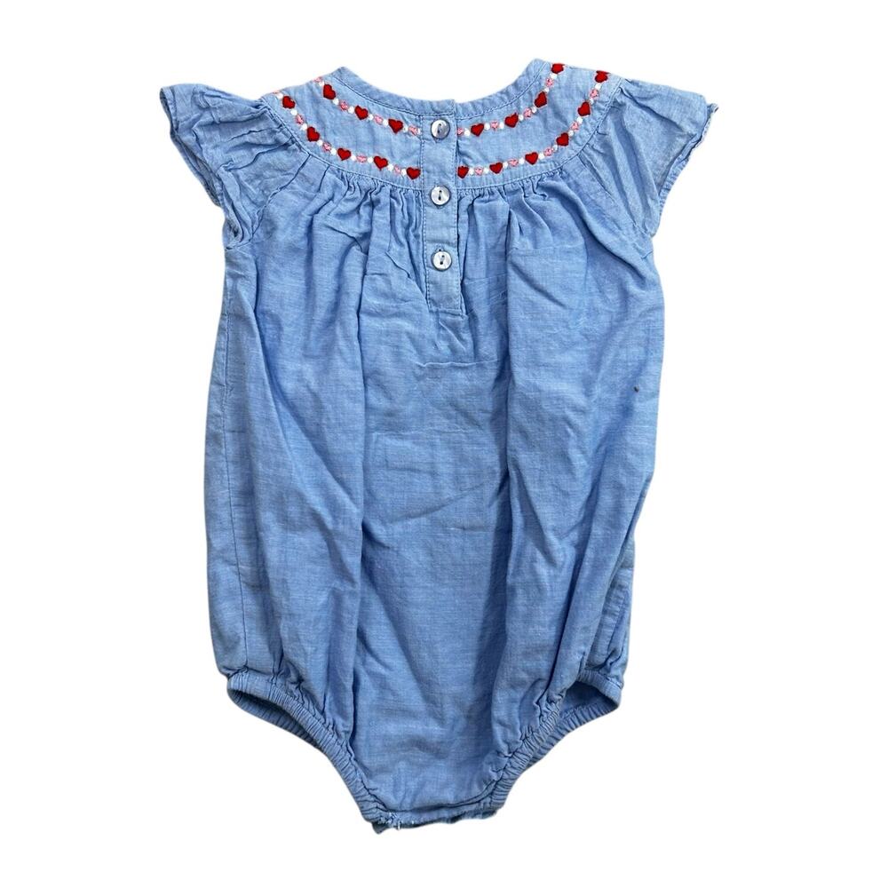 Little English Blue Red Pink Heart Embroidered Cotton Bubble One Piece Girls 6M - Picture 2 of 5